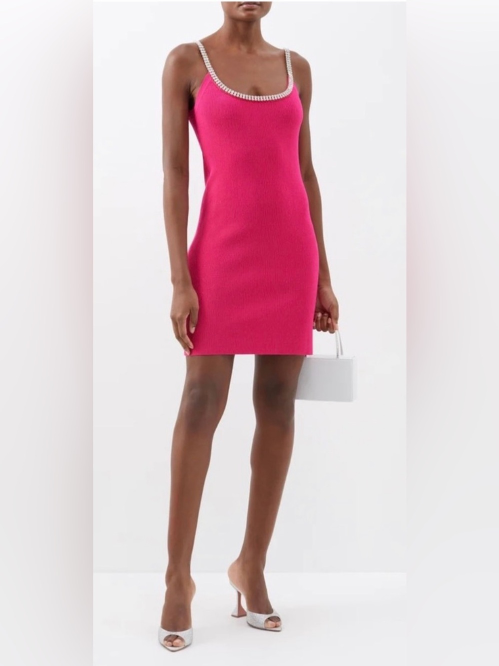 Paco Rabanne Crystal Embellished Ribbed Knit Mini Dress in Pink Raspberry - Picture 3 of 13